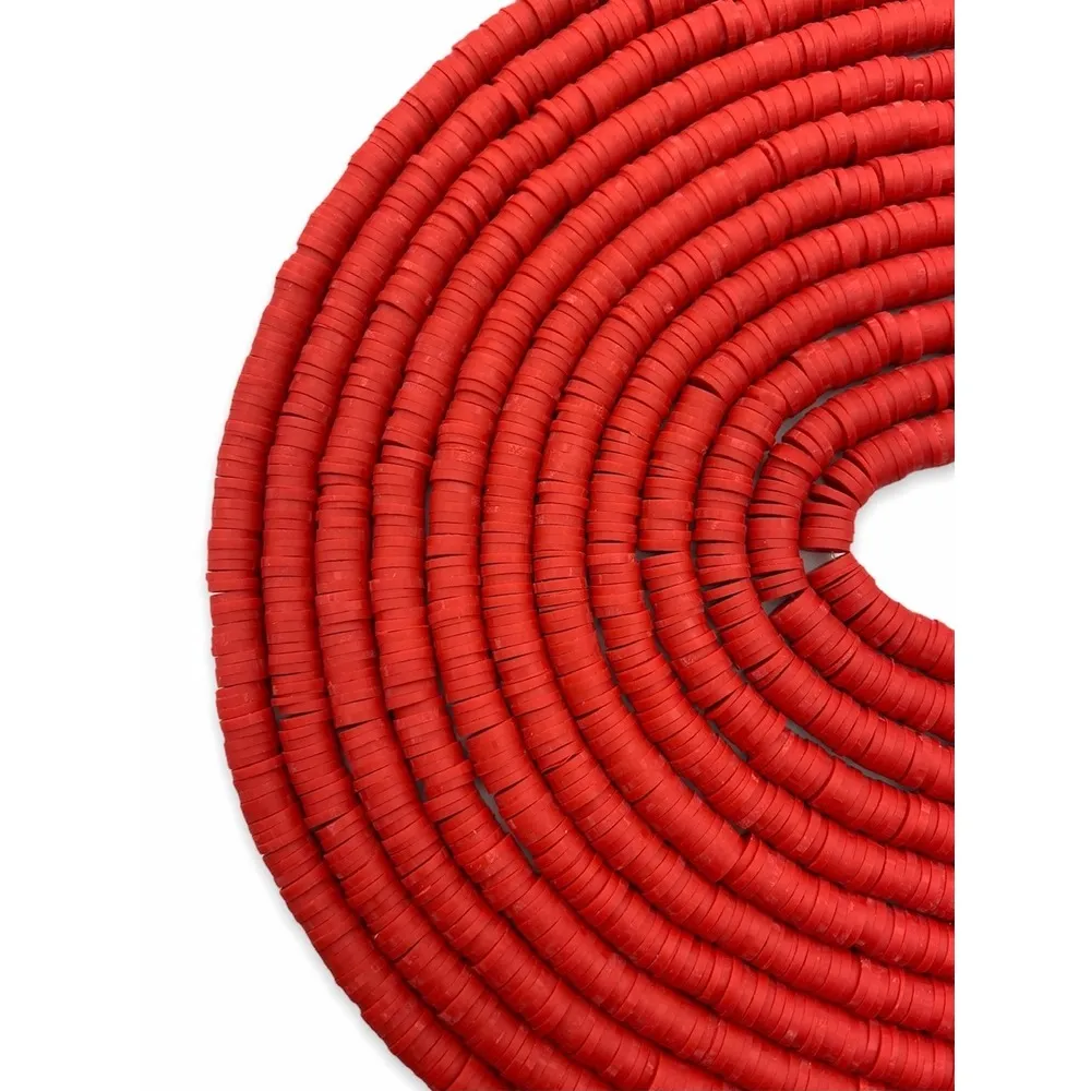 6mm Kırmızı Renk Polimer Kil Fimo Boncuk Dizisi 40cm Hamur Boncuk Fimo Dizi