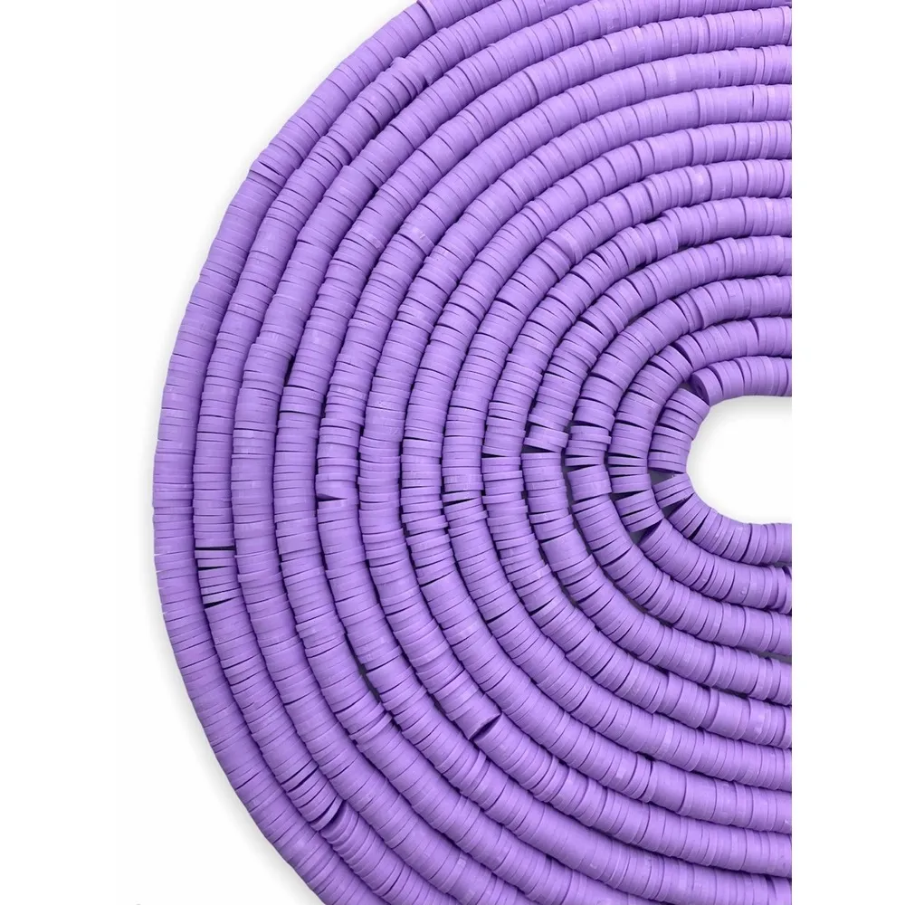 6mm Lila / Mor Renk Polimer Kil Fimo Boncuk Dizisi 40cm Hamur Boncuk Fimo Dizi
