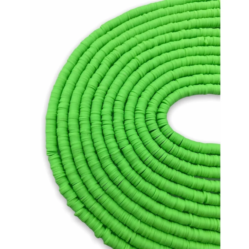 6mm Neon Yeşil Renk Polimer Kil Fimo Boncuk Dizisi 40cm Hamur Boncuk Fimo Dizi