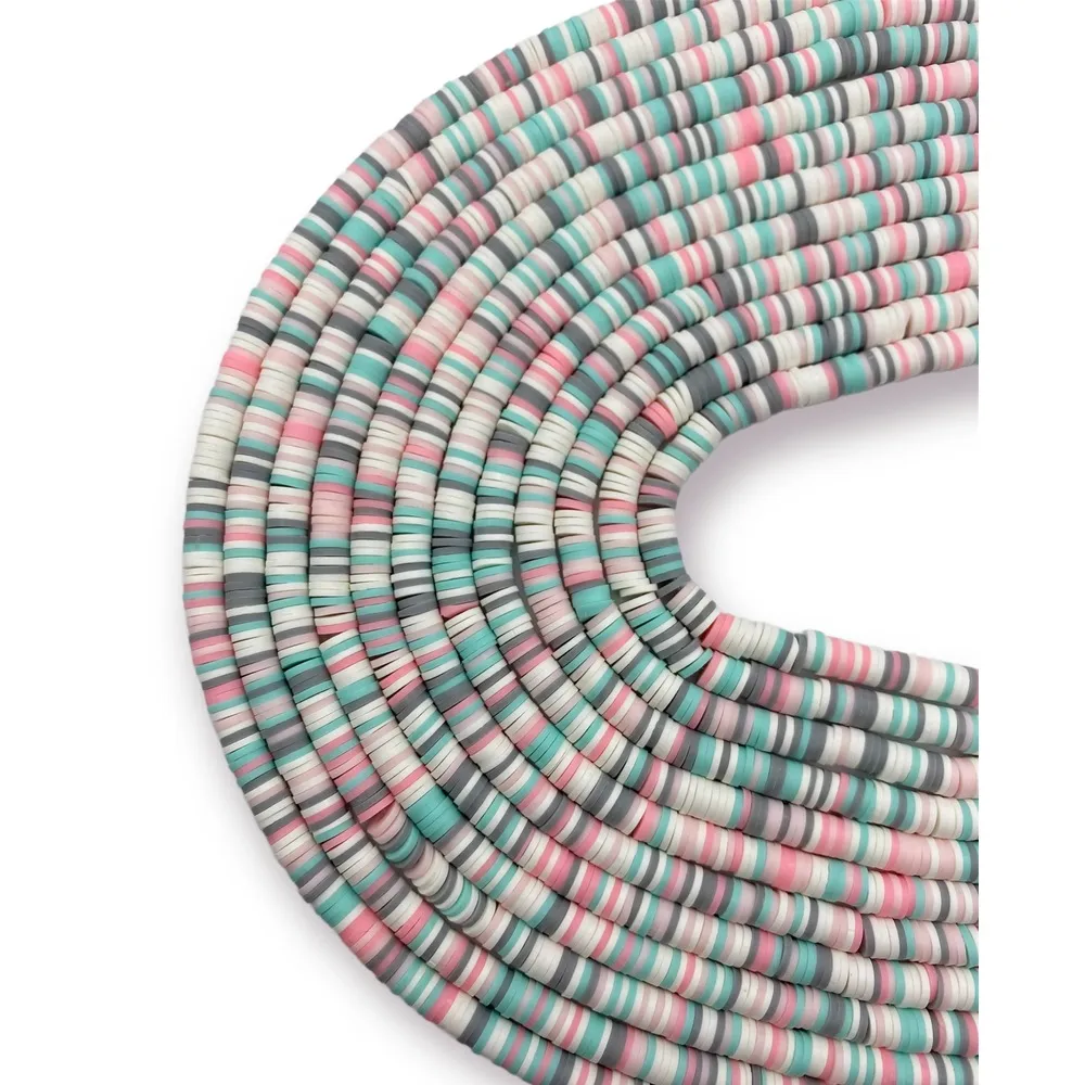 6mm Pembe-Gri-Mavi Renk Tonlu Pastel Mix / Karışık Renkli Polimer Kil Fimo Boncuk Dizisi 40cm Hamur Boncuk Fimo Dizi